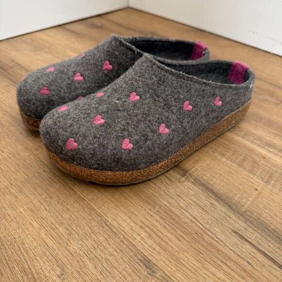 Haflinger Couricini Clogs Grey With Heart Embroidery Cozy Arch Support Wool 37 - Picture 2 of 9